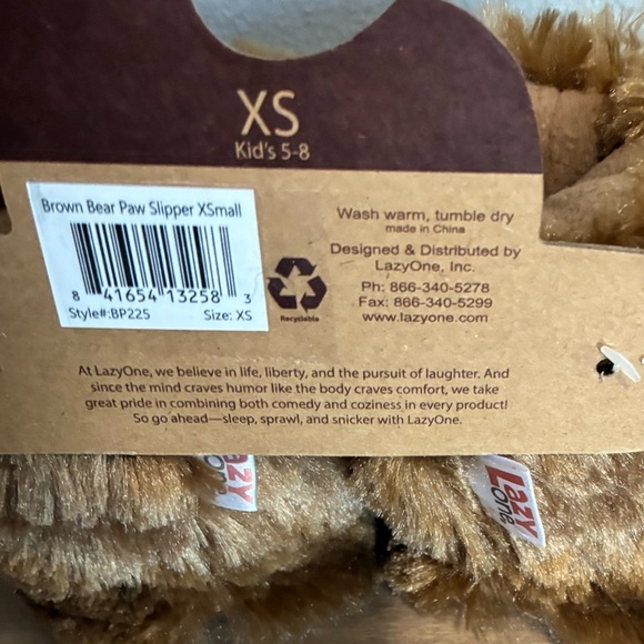 Lazy One Brown Bear Paw Slippers kids size 5-8 xsmall NWT Christmas gift - Picture 2 of 8